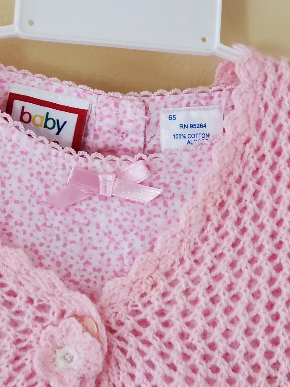 Baby Togs Pink Crochet Knit Top & Denim Pants Matching 3-pc Set